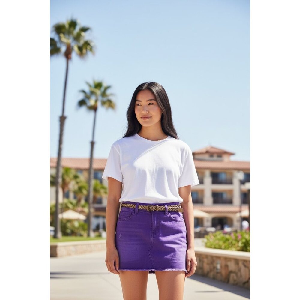 NEW Wallflower Purple Mini Skirt Y2k Grunge Raw Hem Denim Women 5 Belted Pockets